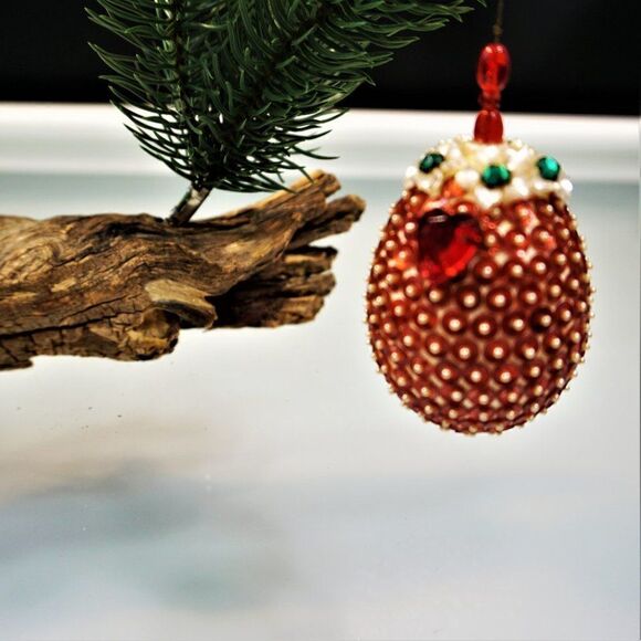 Christmas Ornament Sequined Jeweled Egg Vintage Tree Decoration - Picture 5 of 9